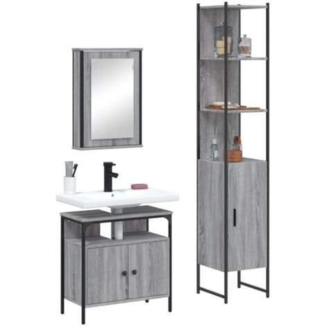 Set de muebles de baño 3 pzas madera contrachapada gris