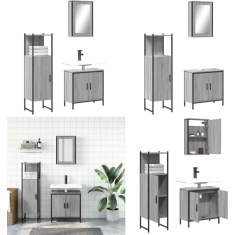 Set de muebles de baño 3 pzas madera contrachapada gris sonoma - Armario de baño - Armario con espejo