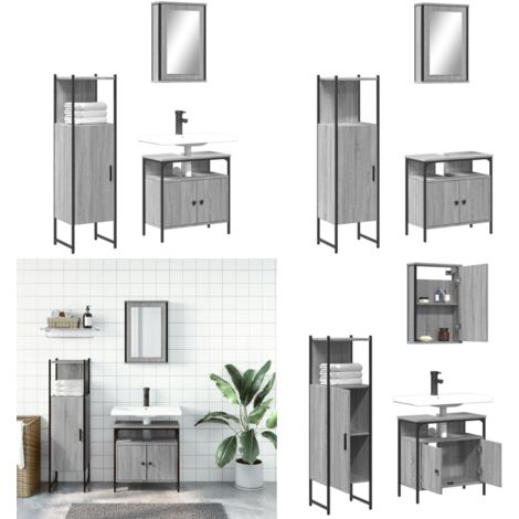 Set de muebles de baño 3 pzas madera contrachapada gris sonoma - Armario de baño - Armario con espejo