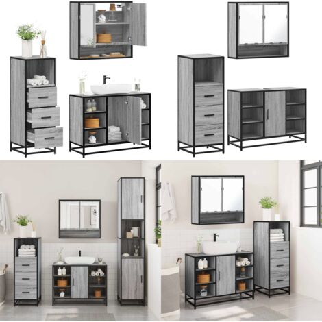Set de muebles de baño 3 pzas madera contrachapada gris sonoma - Armario de baño - Espejo de baño