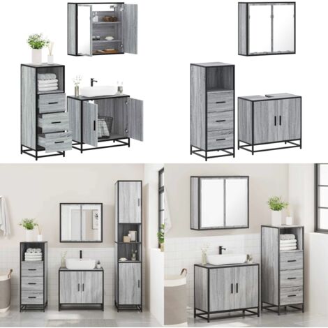 Set de muebles de baño 3 pzas madera contrachapada gris sonoma - Armario de baño - Espejo de baño