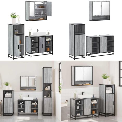 Set de muebles de baño 3 pzas madera contrachapada gris sonoma - Armario de baño - Espejo de baño