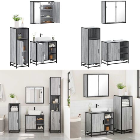 Set de muebles de baño 3 pzas madera contrachapada gris sonoma - Armario de baño - Espejo de baño