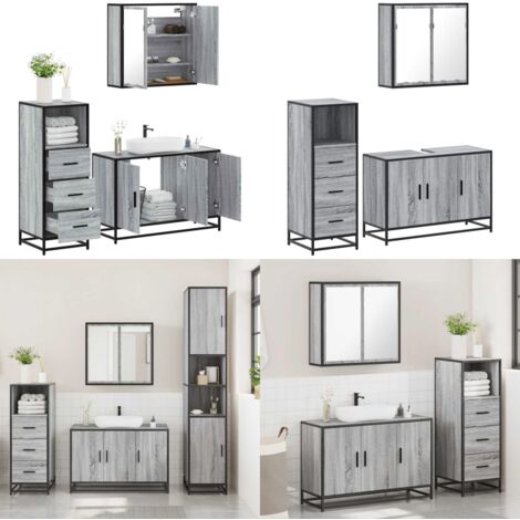 Set de muebles de baño 3 pzas madera contrachapada gris sonoma - Armario de baño - Espejo de baño