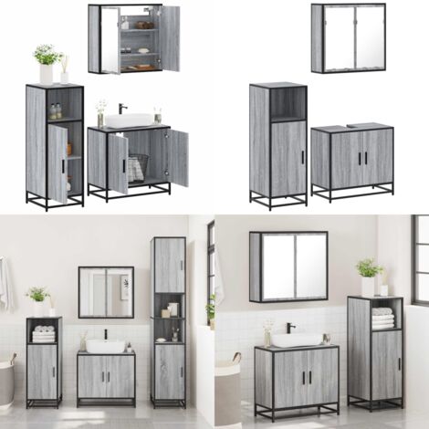 Set de muebles de baño 3 pzas madera contrachapada gris sonoma - Armario de baño - Espejo de baño