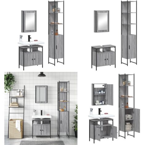 Set de muebles de baño 3 pzas madera contrachapada gris sonoma - Armario de baño - Mueble de baño con espejo
