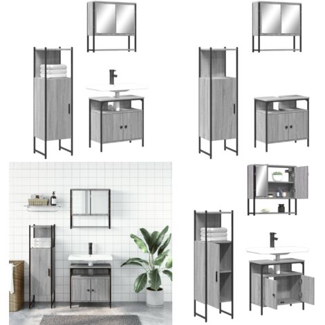 Set de muebles de baño 3 pzas madera contrachapada gris sonoma - Armario de baño - Mueble de baño con espejo