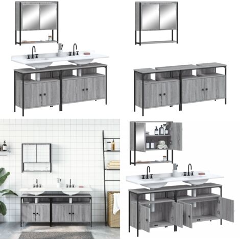Set de muebles de baño 3 pzas madera contrachapada gris sonoma - Armario de baño - Muebles de baño con espejo