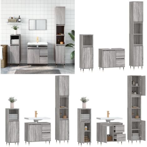 Set de muebles de baño 3 pzas madera contrachapada gris sonoma - Armario de baño - Muebles de baño de madera