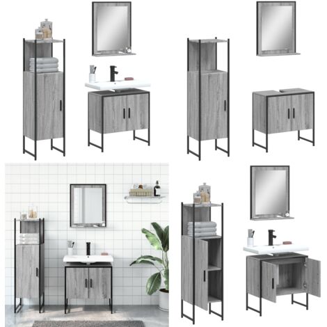 Set de muebles de baño 3 pzas madera contrachapada gris sonoma - Armarios de baño - Armario de lavabo