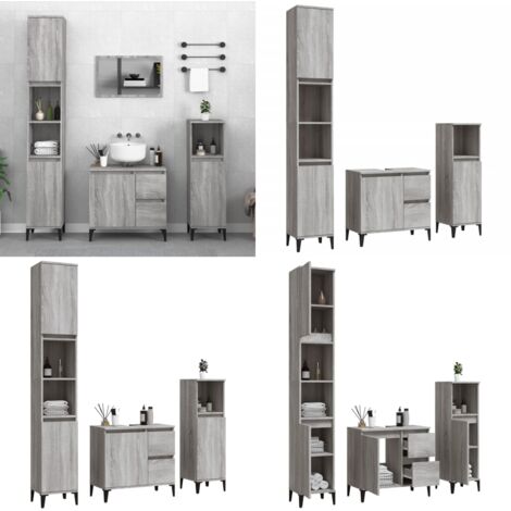Set de muebles de baño 3 pzas madera contrachapada gris sonoma - Armarios de baño - Armarios de madera contrachapada
