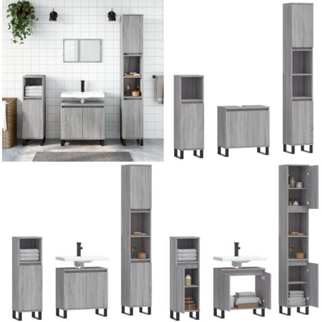 Set de muebles de baño 3 pzas madera contrachapada gris sonoma - Armarios de baño - Muebles de baño madera contrachapada