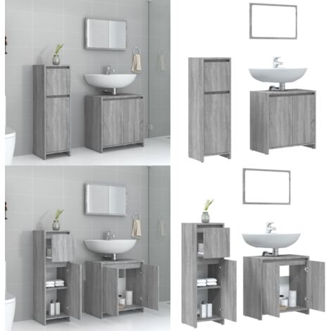 Set de muebles de baño 3 pzas madera contrachapada gris sonoma - Armarios de baño - Muebles de baño madera contrachapada