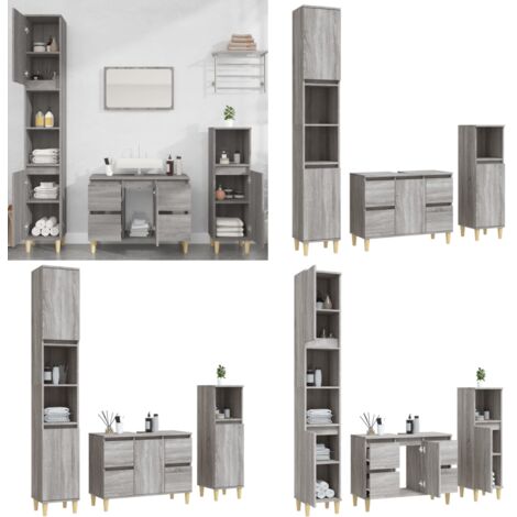 Set de muebles de baño 3 pzas madera contrachapada gris sonoma - Muebles de baño - Armario de baño gris