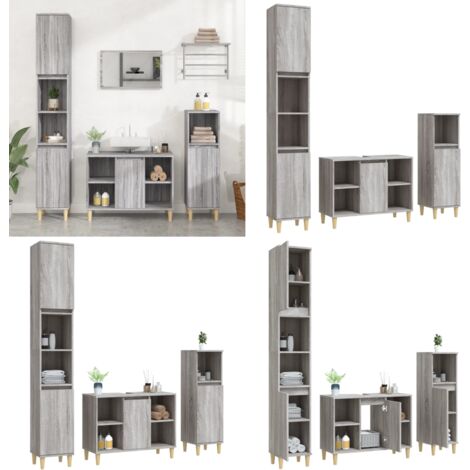 Set de muebles de baño 3 pzas madera contrachapada gris sonoma - Muebles de baño - Armario de baño gris