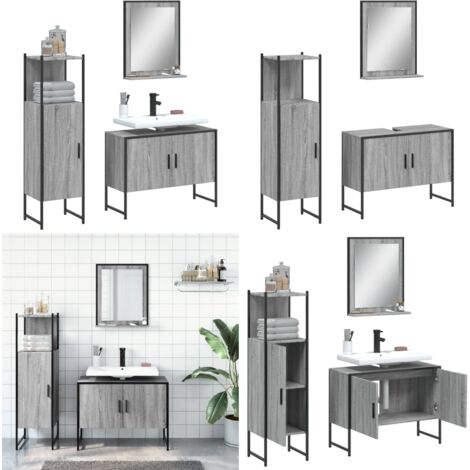Set de muebles de baño 3 pzas madera contrachapada gris sonoma - Muebles de baño - Armario de lavabo