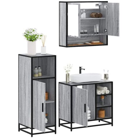 Set de muebles de baño 3 pzas madera contrachapada gris sonoma vidaXL