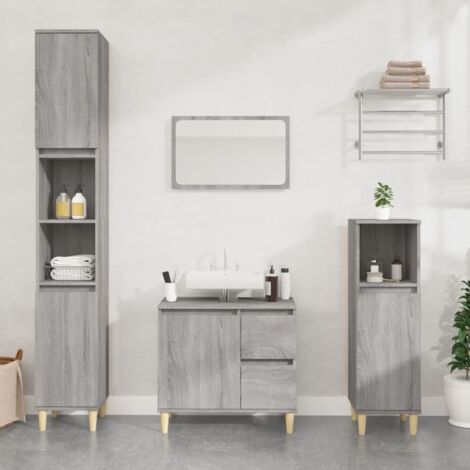 Set de muebles de baño 3 pzas madera contrachapada gris sonoma vidaXL