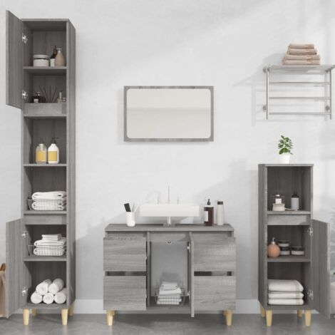 Set de muebles de baño 3 pzas madera contrachapada gris sonoma vidaXL
