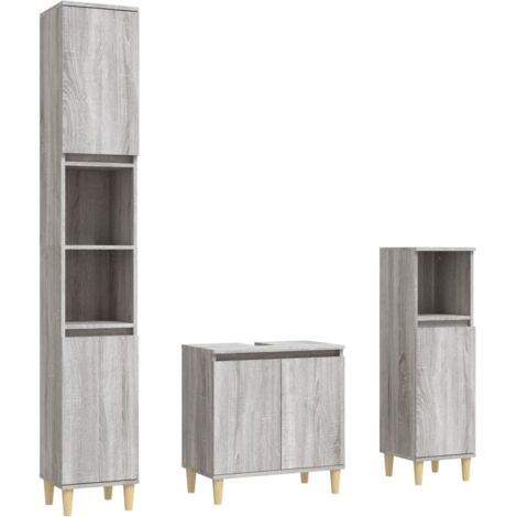 Set de muebles de baño 3 pzas madera contrachapada gris sonoma vidaXL