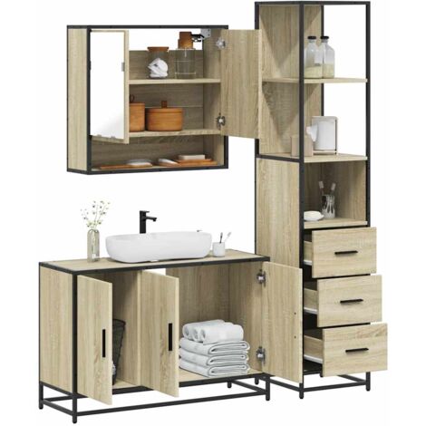 Set de muebles de baño 3 pzas madera contrachapada roble
