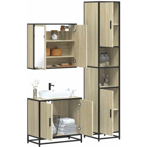 Set de muebles de baño 3 pzas madera contrachapada roble