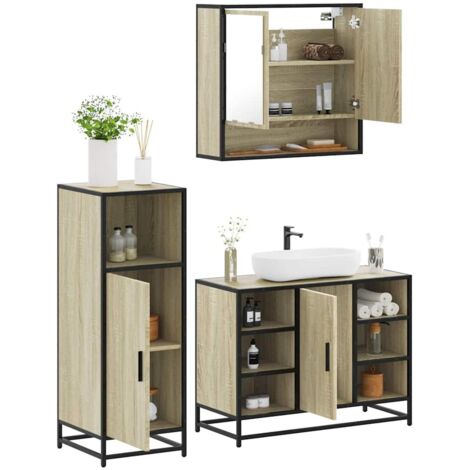 Set de muebles de baño 3 pzas madera contrachapada roble