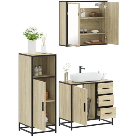 Set de muebles de baño 3 pzas madera contrachapada roble