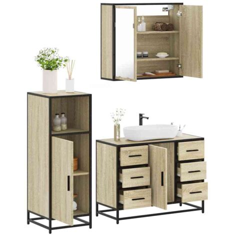 Set de muebles de baño 3 pzas madera contrachapada roble