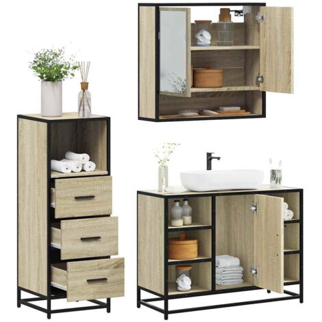 Set de muebles de baño 3 pzas madera contrachapada roble