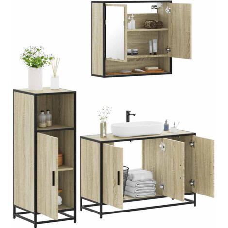 Set de muebles de baño 3 pzas madera contrachapada roble