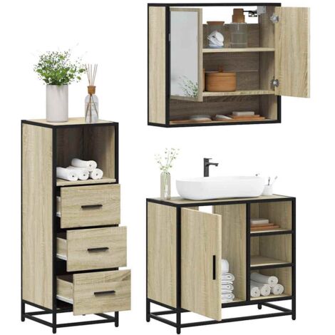 Set de muebles de baño 3 pzas madera contrachapada roble