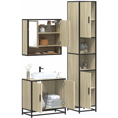 Set de muebles de baño 3 pzas madera contrachapada roble