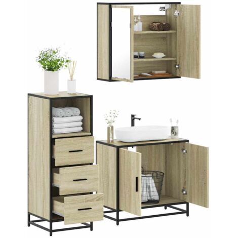 Set de muebles de baño 3 pzas madera contrachapada roble