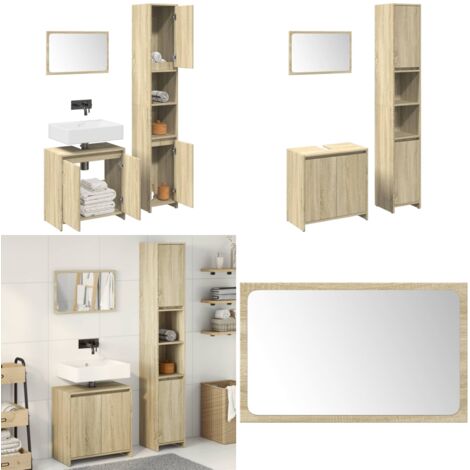 Set de muebles de baño 3 pzas madera contrachapada roble Sonoma - Armario de baño - Espejo de baño