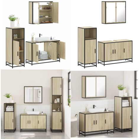 Set de muebles de baño 3 pzas madera contrachapada roble Sonoma - Armario de baño - Espejo de baño