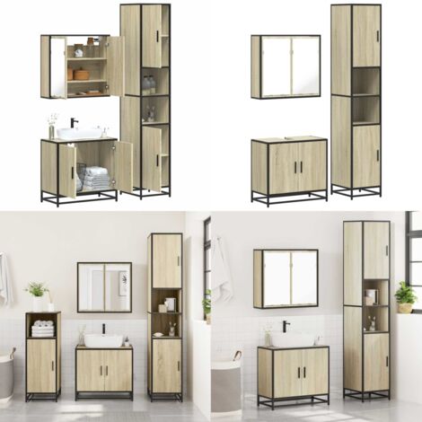 Set de muebles de baño 3 pzas madera contrachapada roble Sonoma - Armario de baño - Espejo de baño