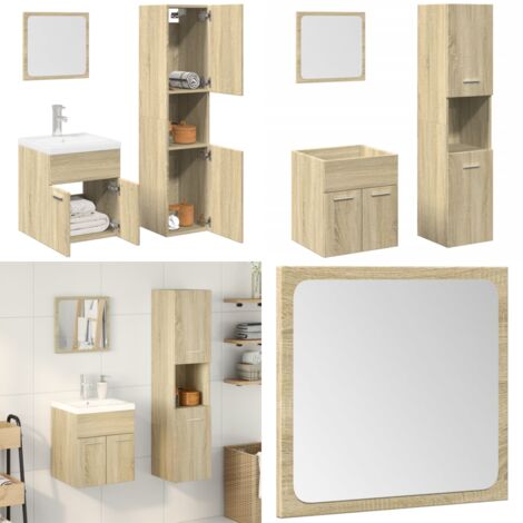Set de muebles de baño 3 pzas madera contrachapada roble Sonoma - Armario de baño - Espejo de maquillaje