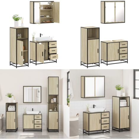 Set de muebles de baño 3 pzas madera contrachapada roble Sonoma - Armario de baño - Muebles de baño con espejo