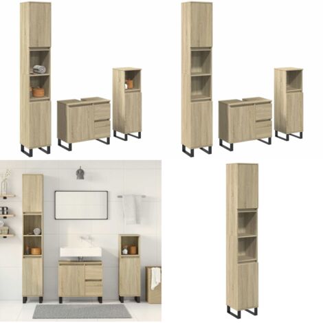 Set de muebles de baño 3 pzas madera contrachapada roble Sonoma - Armario de baño - Muebles de baño de madera