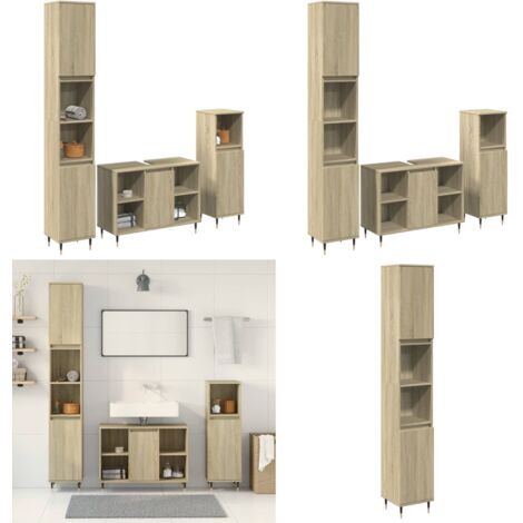 Set de muebles de baño 3 pzas madera contrachapada roble Sonoma - Armario de baño - Muebles de baño de madera