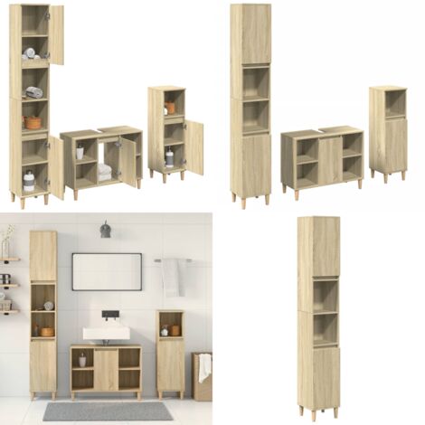 Set de muebles de baño 3 pzas madera contrachapada roble Sonoma - Armario de baño - Muebles de baño de madera