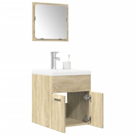 Set de muebles de baño 3 pzas madera contrachapada roble Sonoma vidaXL