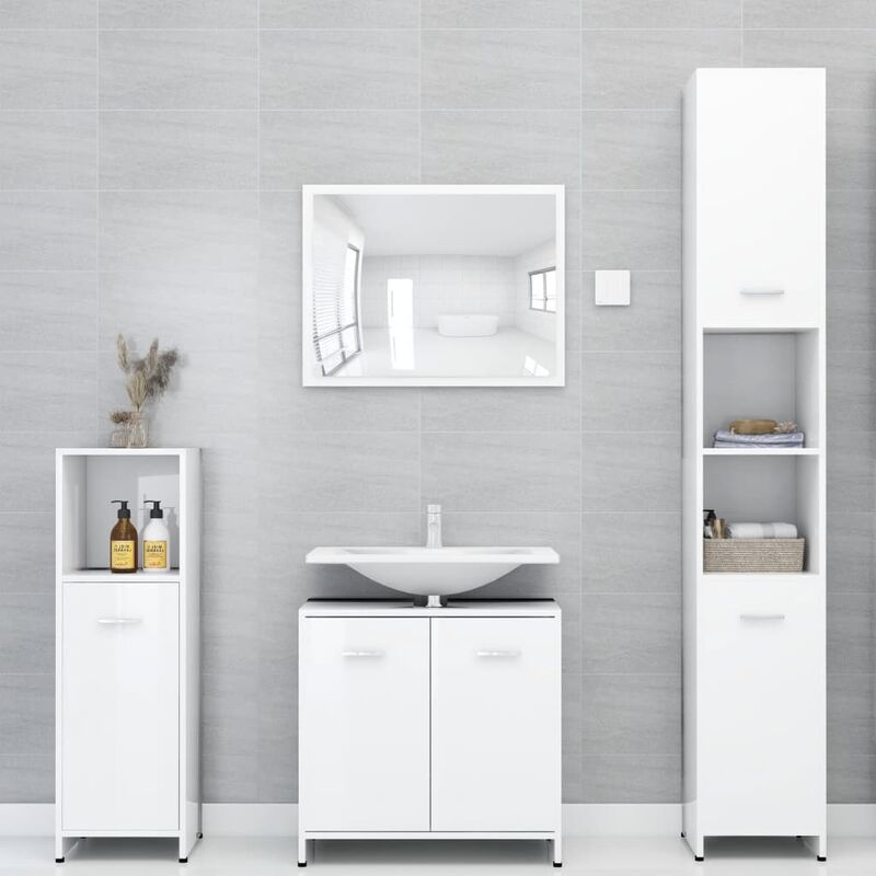 

Set de muebles de baño 4 piezas aglomerado blanco brillante