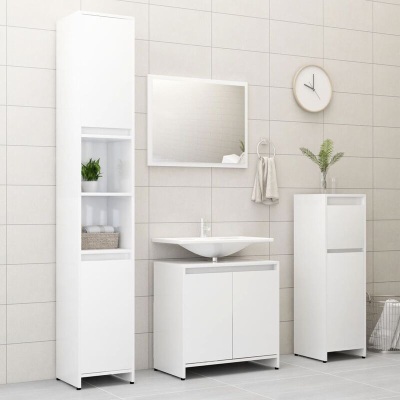 

Set de muebles de baño 4 piezas aglomerado blanco brillante