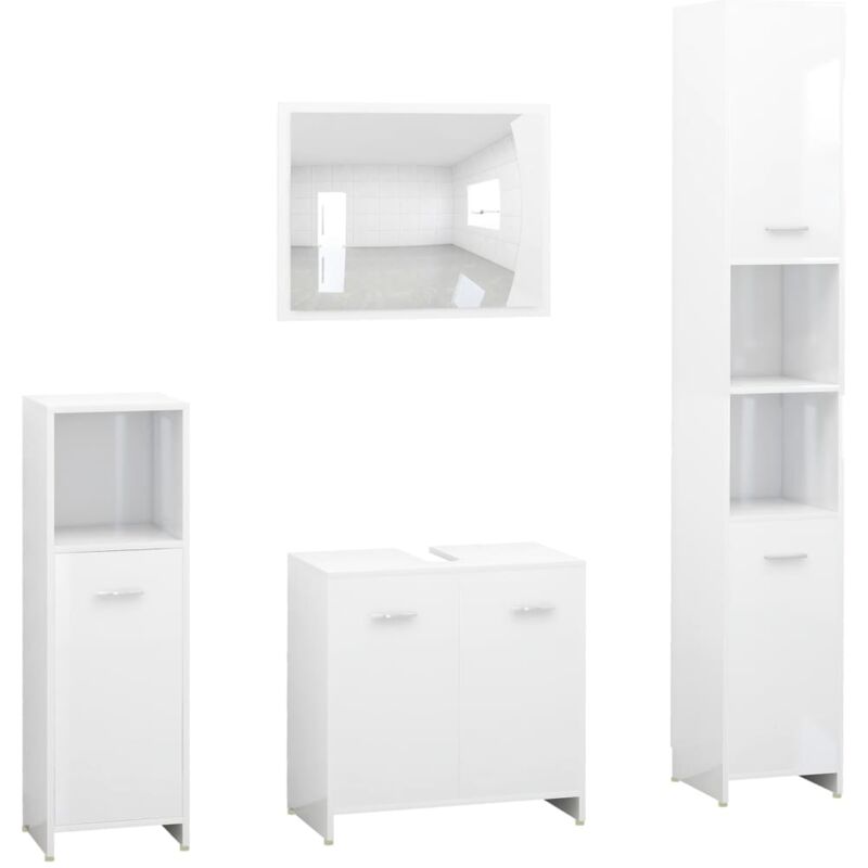 

Set de muebles de baño 4 piezas aglomerado blanco brillante - Blanco - Vidaxl