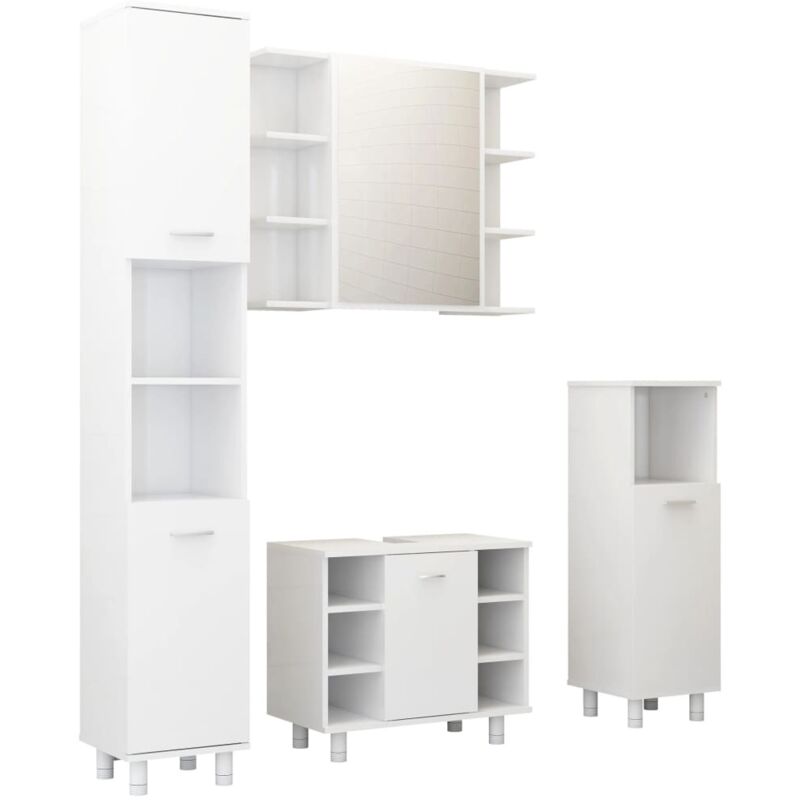 

Set de muebles de baño 4 piezas aglomerado blanco brillante - Blanco - Vidaxl