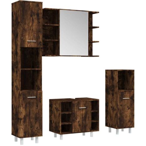 Set de muebles de baño 4 piezas madera contrachapada roble humo vidaXL
