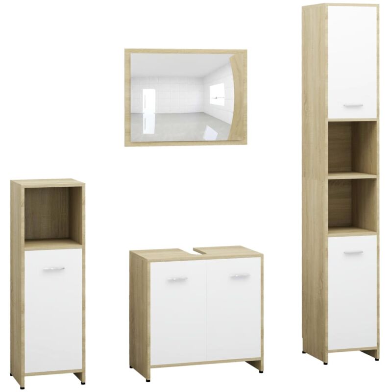 

Set de muebles de baño 4 pzas aglomerado blanco y roble sonoma - Blanco - Vidaxl