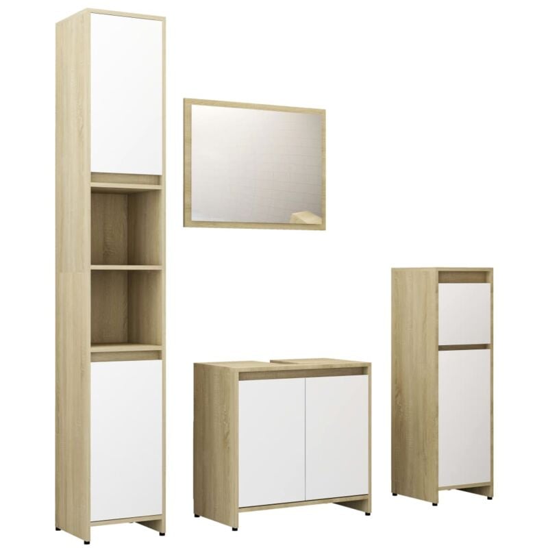 

vidaXL Set de muebles de baño 4 pzas aglomerado blanco y roble sonoma - Blanco